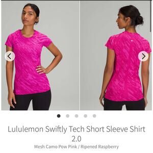 Lululemon Swiftly Tech Shirt 2.0 Mesh Camo Pow Pink / Ripened Raspberry sz 6